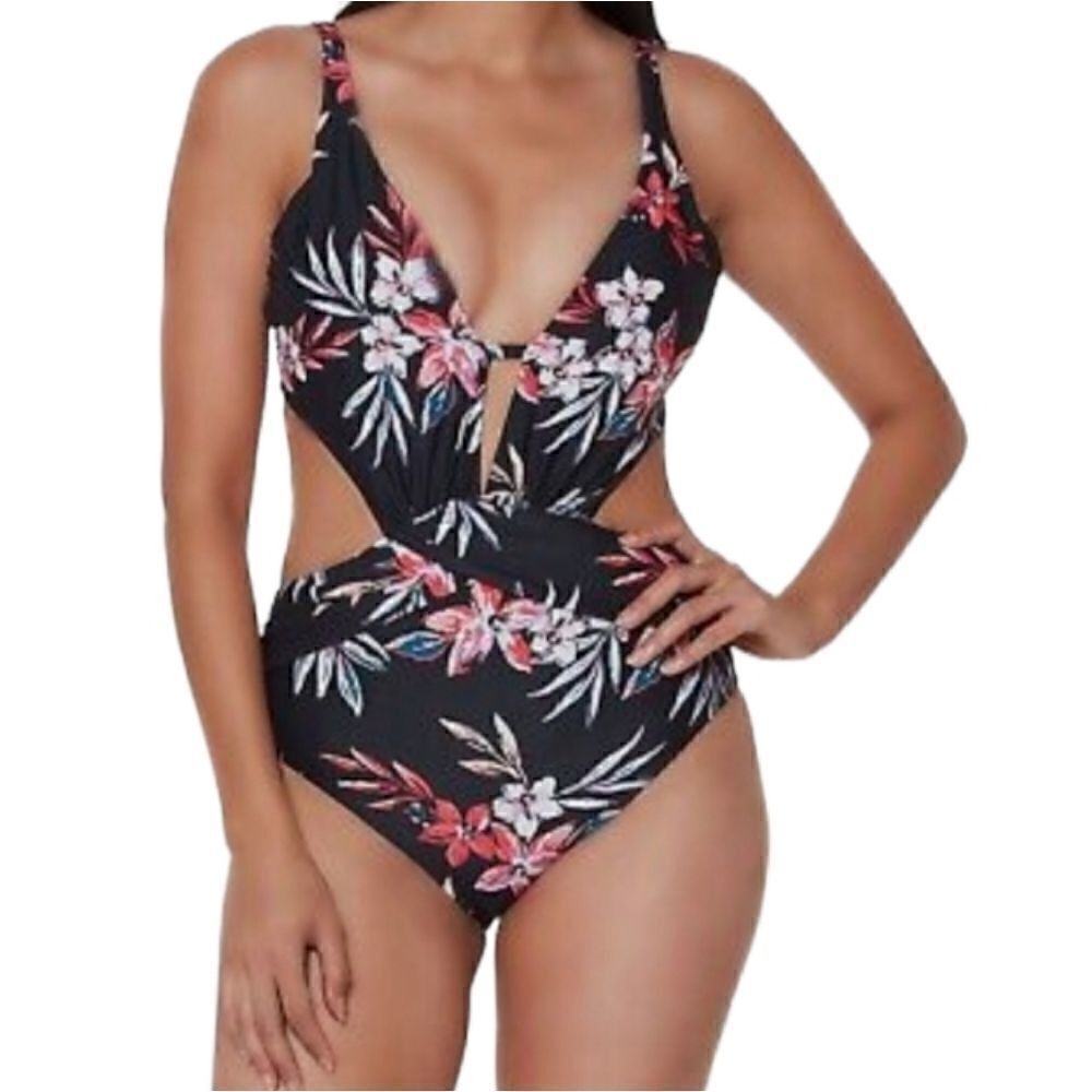 LN BAR III FLORAL TUMMY TONER 1 PIECE SWIMSUIT/MONOKINI SZ. L